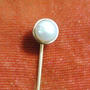 Antique 10k White & Yellow Gold Stick / Tie Pin with Pearl